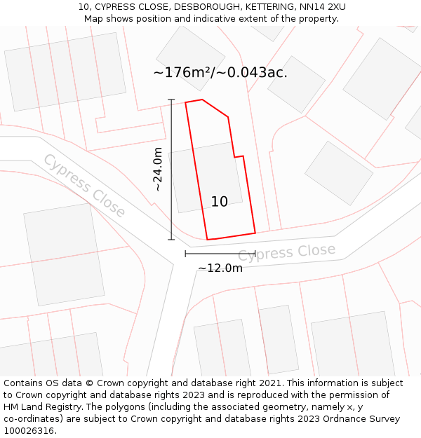 10, CYPRESS CLOSE, DESBOROUGH, KETTERING, NN14 2XU: Plot and title map