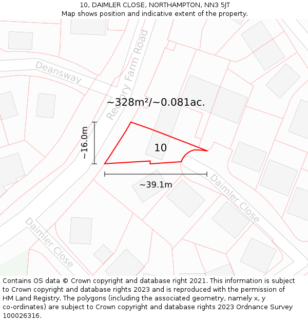 10, DAIMLER CLOSE, NORTHAMPTON, NN3 5JT: Plot and title map