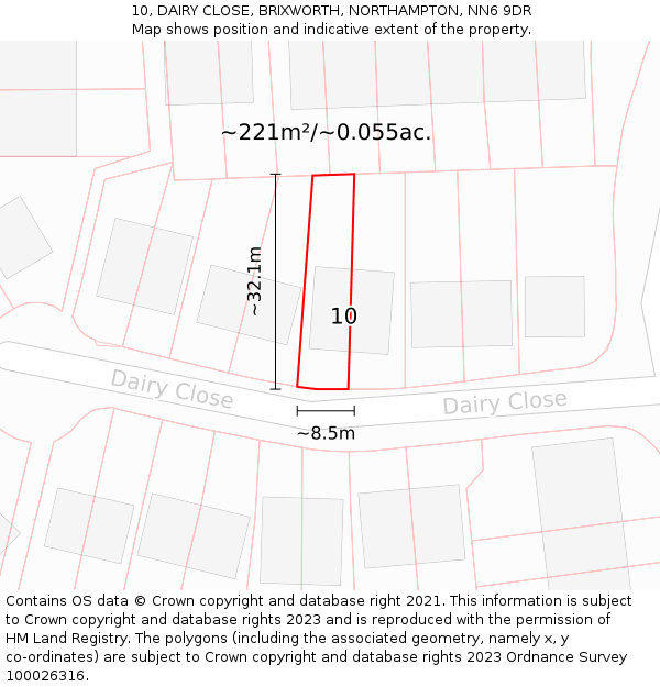 10, DAIRY CLOSE, BRIXWORTH, NORTHAMPTON, NN6 9DR: Plot and title map
