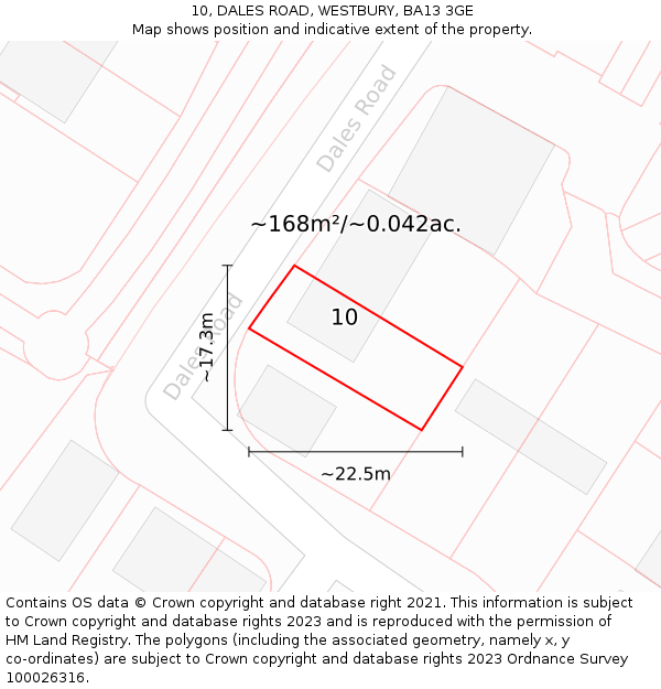 10, DALES ROAD, WESTBURY, BA13 3GE: Plot and title map
