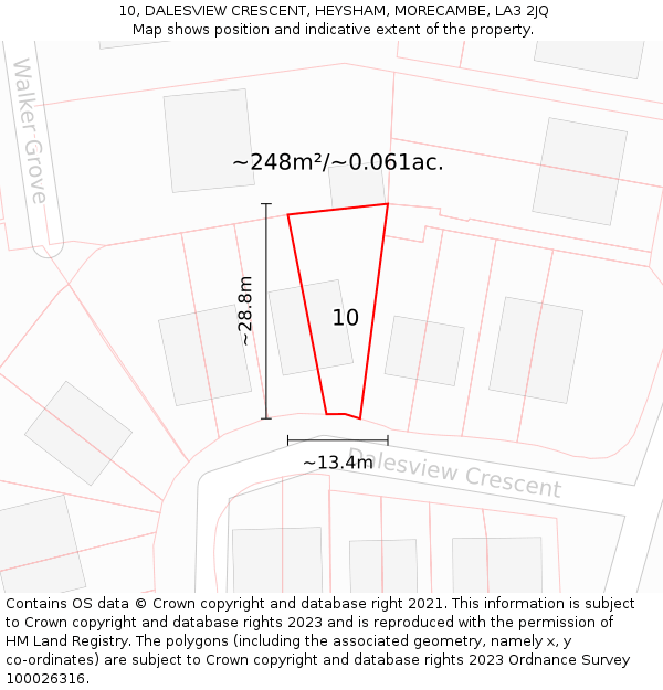 10, DALESVIEW CRESCENT, HEYSHAM, MORECAMBE, LA3 2JQ: Plot and title map