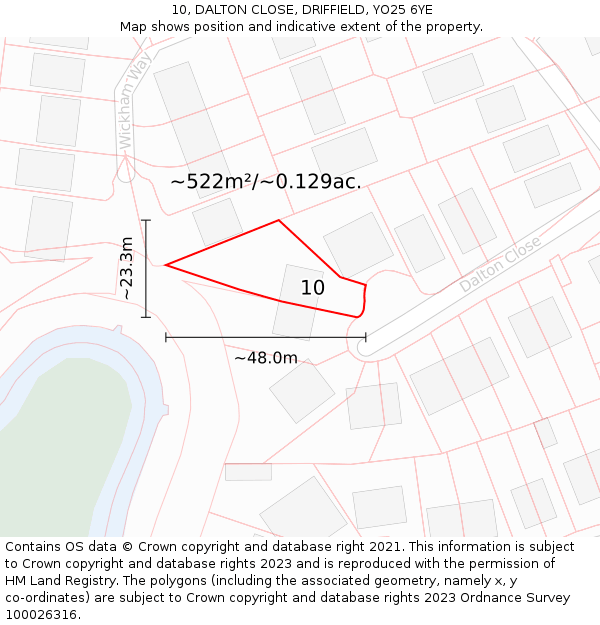 10, DALTON CLOSE, DRIFFIELD, YO25 6YE: Plot and title map