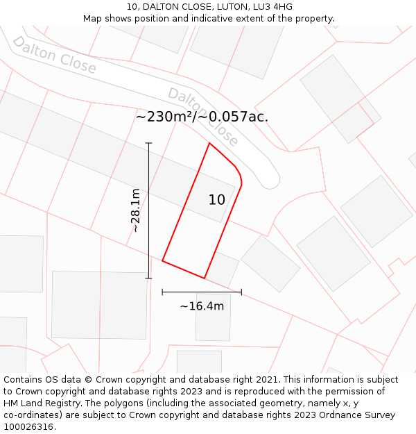 10, DALTON CLOSE, LUTON, LU3 4HG: Plot and title map