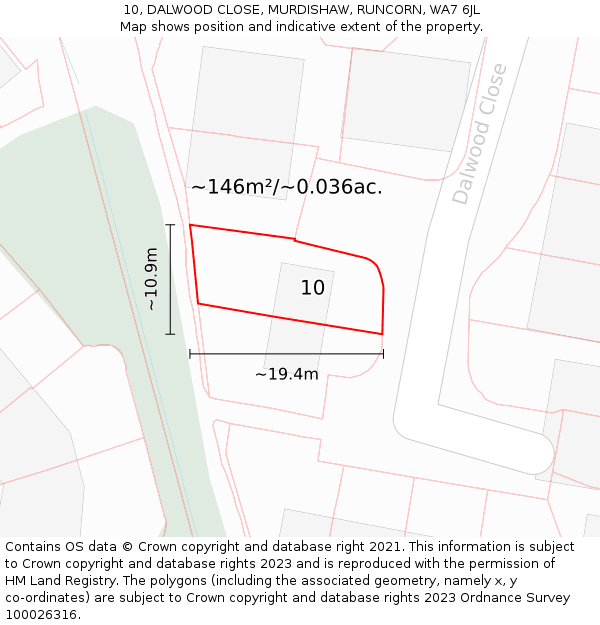 10, DALWOOD CLOSE, MURDISHAW, RUNCORN, WA7 6JL: Plot and title map