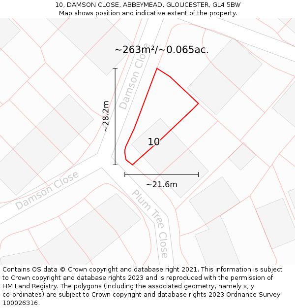 10, DAMSON CLOSE, ABBEYMEAD, GLOUCESTER, GL4 5BW: Plot and title map
