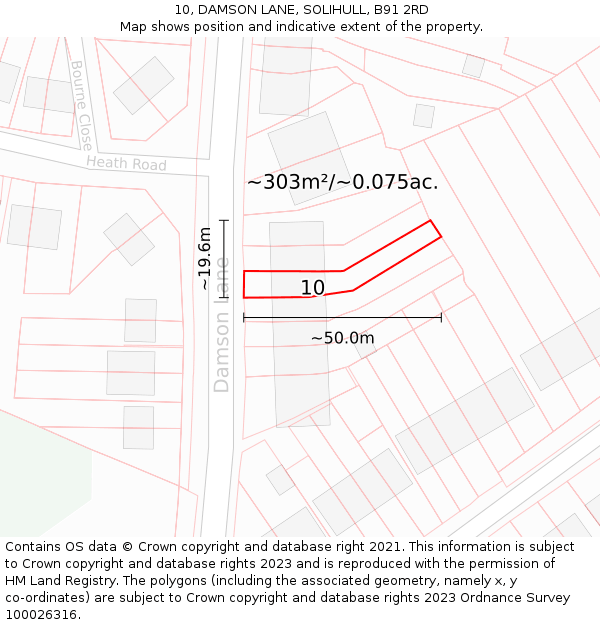 10, DAMSON LANE, SOLIHULL, B91 2RD: Plot and title map