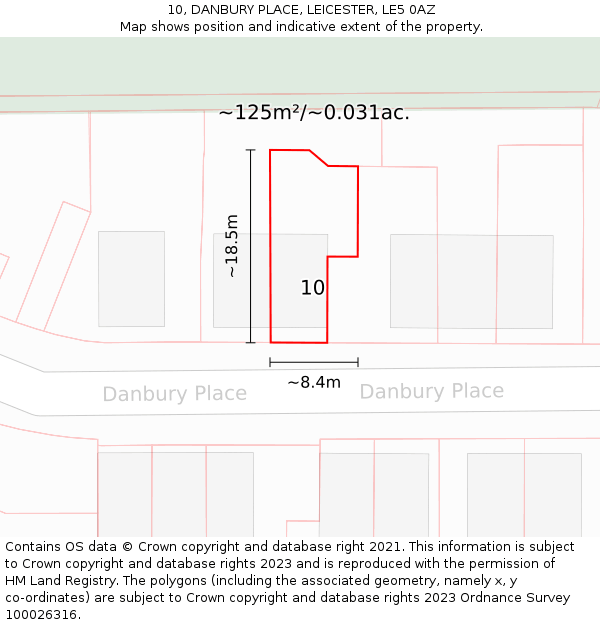 10, DANBURY PLACE, LEICESTER, LE5 0AZ: Plot and title map