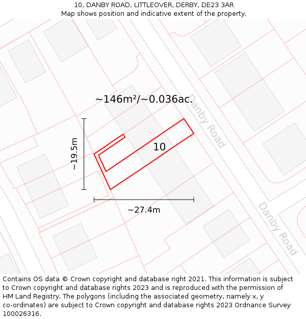 10, DANBY ROAD, LITTLEOVER, DERBY, DE23 3AR: Plot and title map