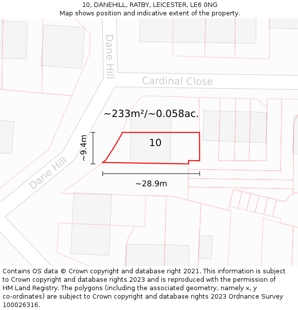 10, DANEHILL, RATBY, LEICESTER, LE6 0NG: Plot and title map