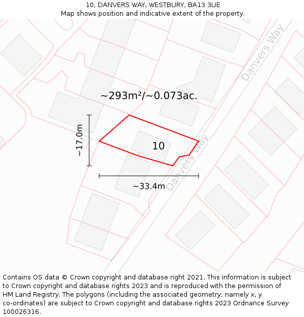 10, DANVERS WAY, WESTBURY, BA13 3UE: Plot and title map