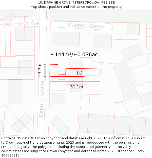 10, DAPHNE GROVE, PETERBOROUGH, PE2 8SE: Plot and title map