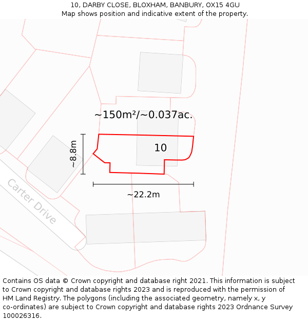 10, DARBY CLOSE, BLOXHAM, BANBURY, OX15 4GU: Plot and title map