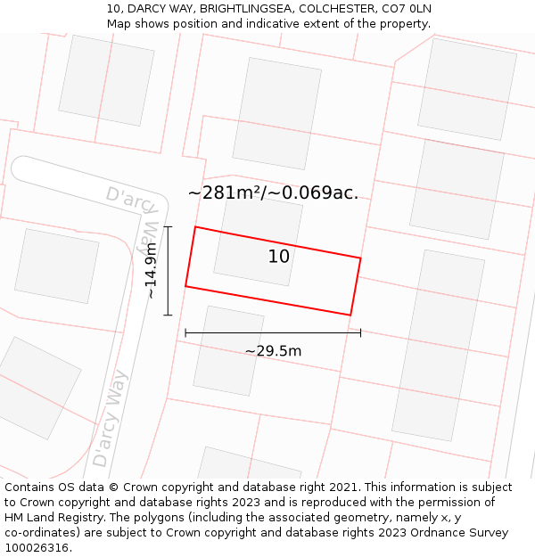 10, DARCY WAY, BRIGHTLINGSEA, COLCHESTER, CO7 0LN: Plot and title map
