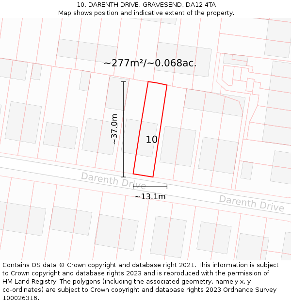 10, DARENTH DRIVE, GRAVESEND, DA12 4TA: Plot and title map