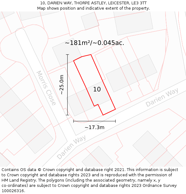 10, DARIEN WAY, THORPE ASTLEY, LEICESTER, LE3 3TT: Plot and title map
