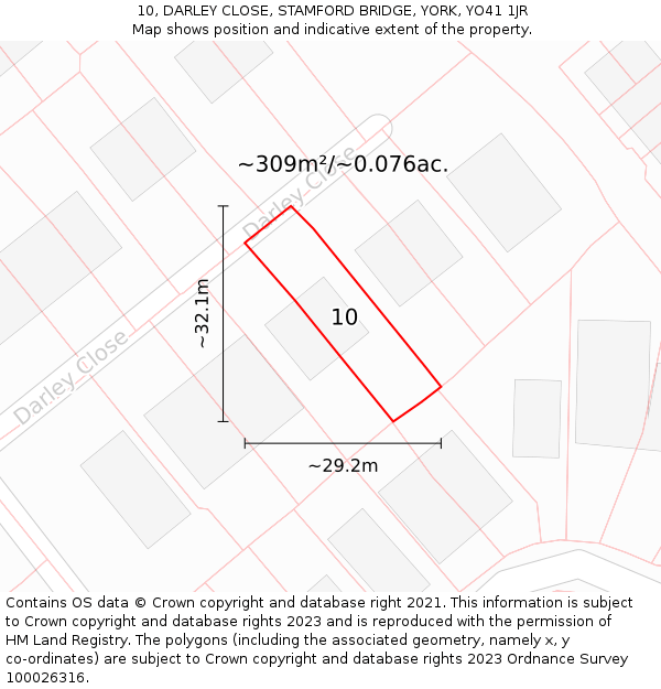 10, DARLEY CLOSE, STAMFORD BRIDGE, YORK, YO41 1JR: Plot and title map