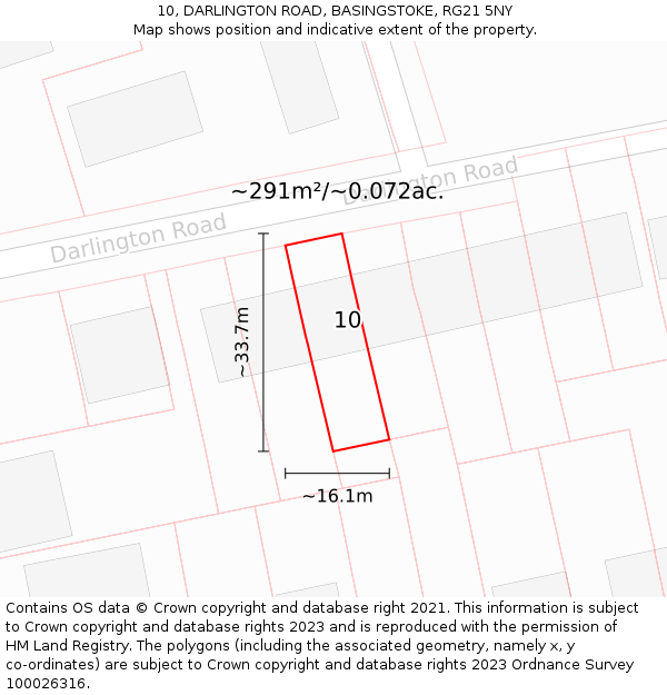 10, DARLINGTON ROAD, BASINGSTOKE, RG21 5NY: Plot and title map