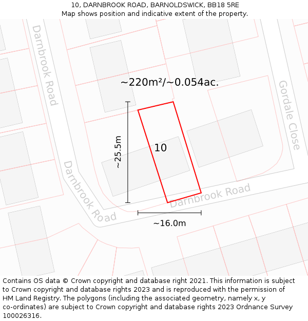 10, DARNBROOK ROAD, BARNOLDSWICK, BB18 5RE: Plot and title map