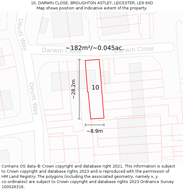 10, DARWIN CLOSE, BROUGHTON ASTLEY, LEICESTER, LE9 6XD: Plot and title map