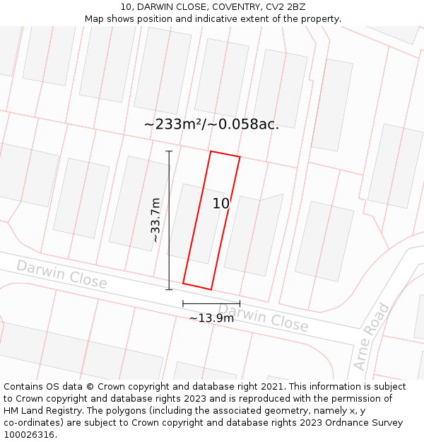 10, DARWIN CLOSE, COVENTRY, CV2 2BZ: Plot and title map