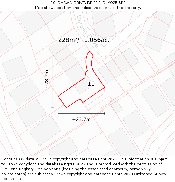 10, DARWIN DRIVE, DRIFFIELD, YO25 5PF: Plot and title map