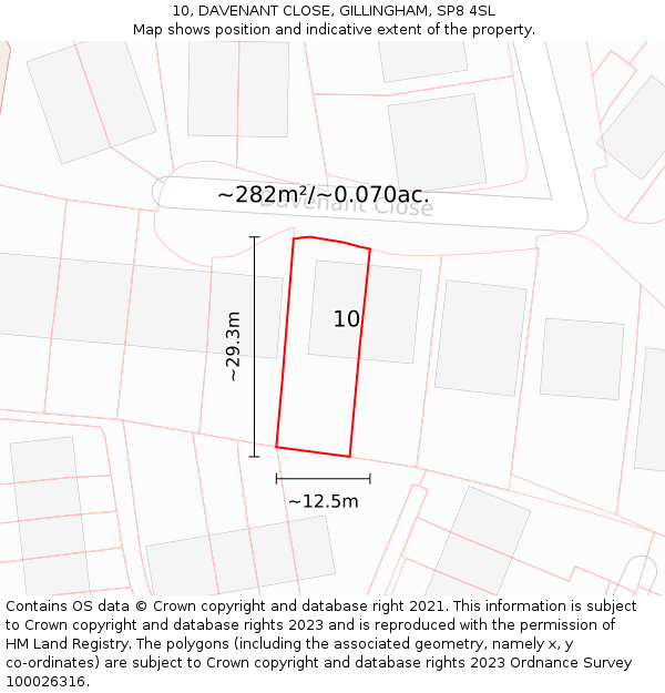 10, DAVENANT CLOSE, GILLINGHAM, SP8 4SL: Plot and title map
