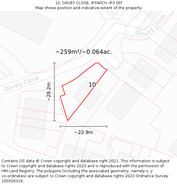 10, DAVEY CLOSE, IPSWICH, IP3 0EF: Plot and title map