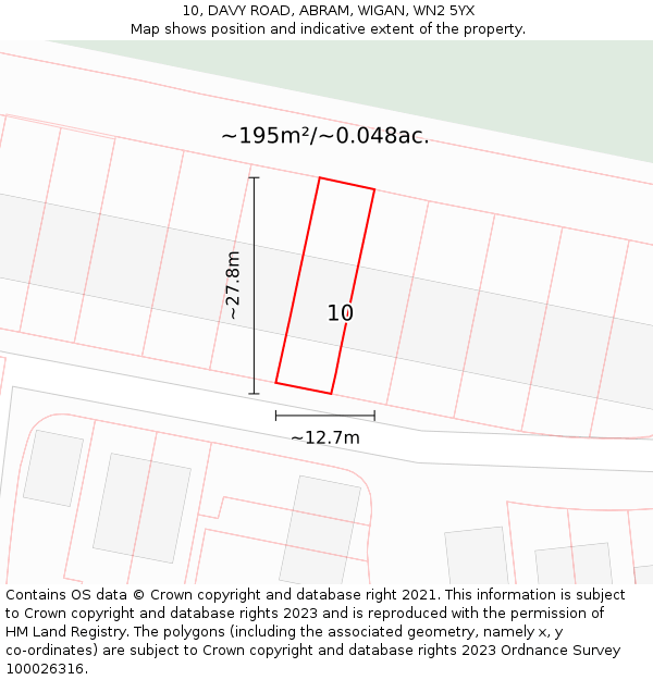 10, DAVY ROAD, ABRAM, WIGAN, WN2 5YX: Plot and title map
