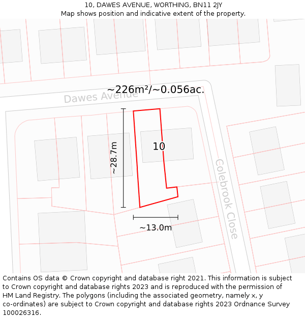 10, DAWES AVENUE, WORTHING, BN11 2JY: Plot and title map