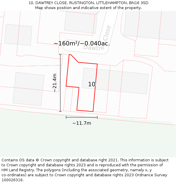 10, DAWTREY CLOSE, RUSTINGTON, LITTLEHAMPTON, BN16 3SD: Plot and title map