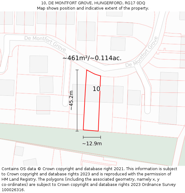 10, DE MONTFORT GROVE, HUNGERFORD, RG17 0DQ: Plot and title map
