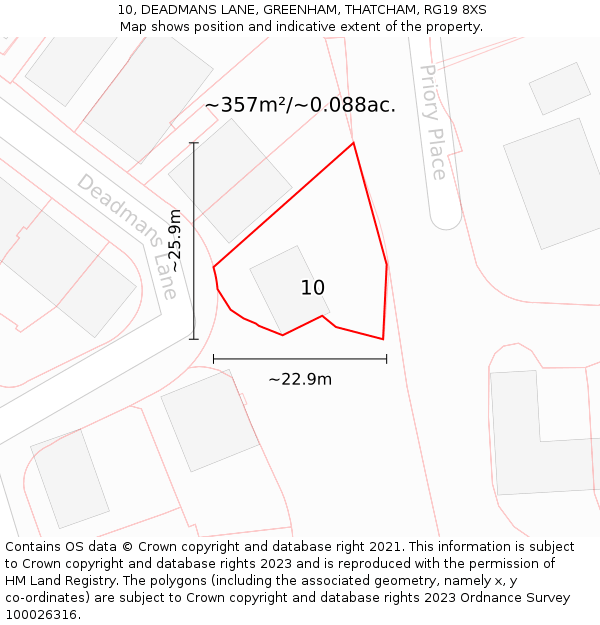 10, DEADMANS LANE, GREENHAM, THATCHAM, RG19 8XS: Plot and title map