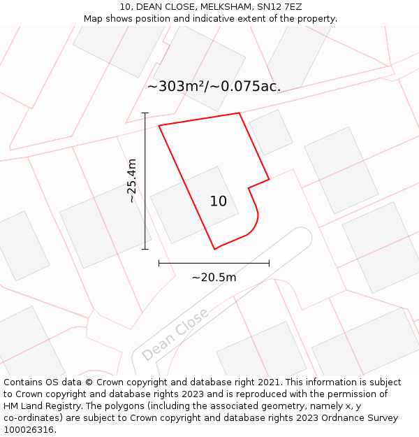 10, DEAN CLOSE, MELKSHAM, SN12 7EZ: Plot and title map