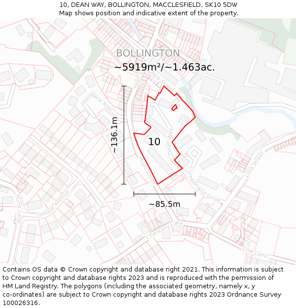 10, DEAN WAY, BOLLINGTON, MACCLESFIELD, SK10 5DW: Plot and title map