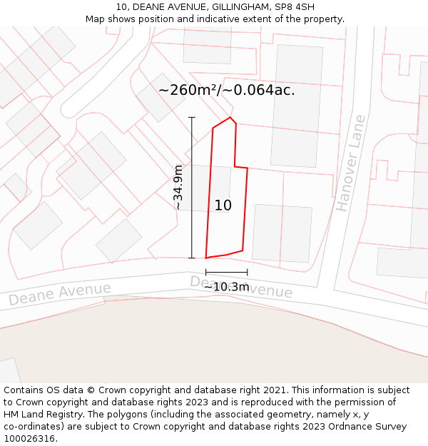 10, DEANE AVENUE, GILLINGHAM, SP8 4SH: Plot and title map
