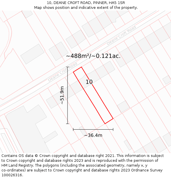 10, DEANE CROFT ROAD, PINNER, HA5 1SR: Plot and title map
