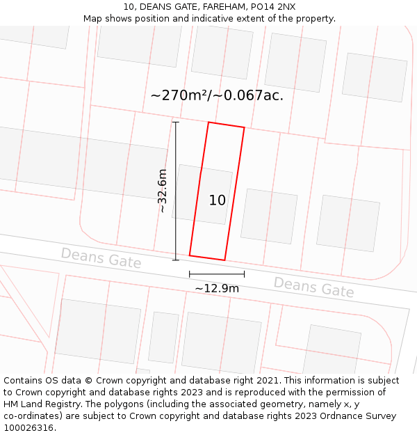 10, DEANS GATE, FAREHAM, PO14 2NX: Plot and title map