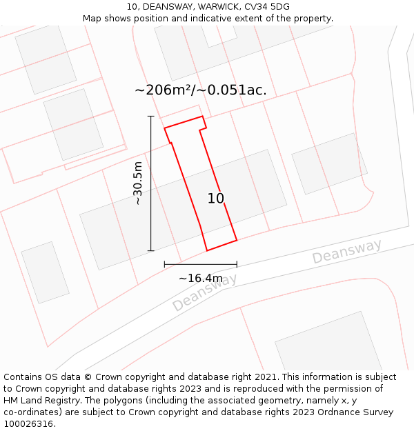 10, DEANSWAY, WARWICK, CV34 5DG: Plot and title map
