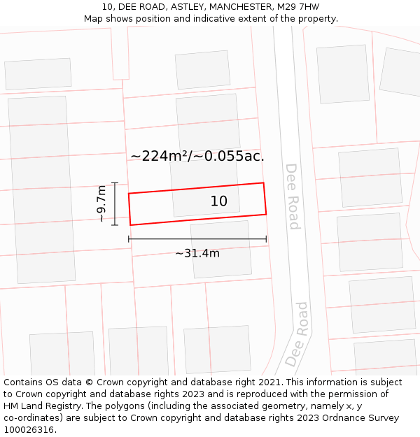 10, DEE ROAD, ASTLEY, MANCHESTER, M29 7HW: Plot and title map