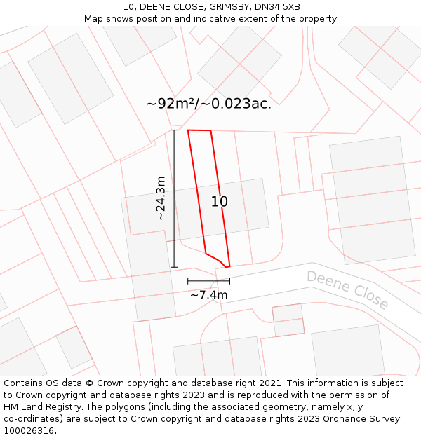 10, DEENE CLOSE, GRIMSBY, DN34 5XB: Plot and title map
