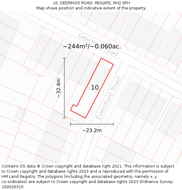10, DEERINGS ROAD, REIGATE, RH2 0PH: Plot and title map