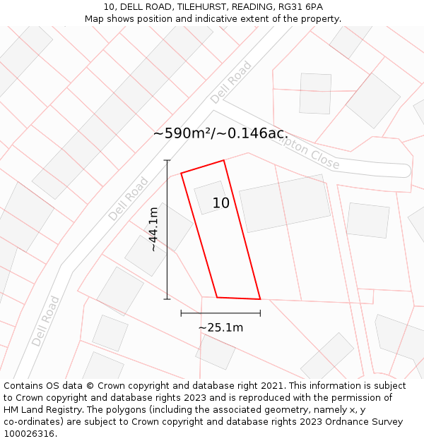 10, DELL ROAD, TILEHURST, READING, RG31 6PA: Plot and title map