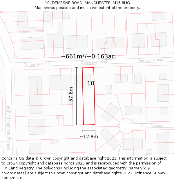 10, DEMESNE ROAD, MANCHESTER, M16 8HG: Plot and title map