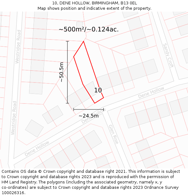 10, DENE HOLLOW, BIRMINGHAM, B13 0EL: Plot and title map