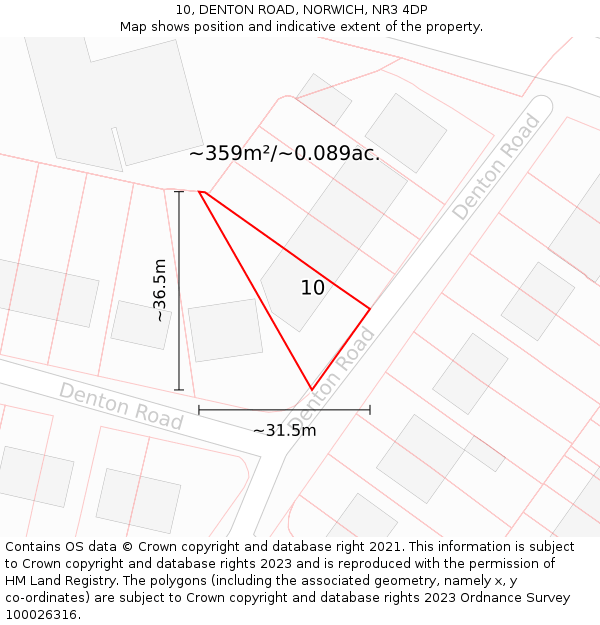 10, DENTON ROAD, NORWICH, NR3 4DP: Plot and title map
