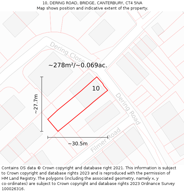 10, DERING ROAD, BRIDGE, CANTERBURY, CT4 5NA: Plot and title map
