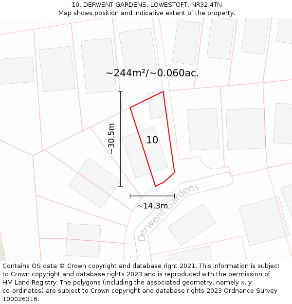 10, DERWENT GARDENS, LOWESTOFT, NR32 4TN: Plot and title map