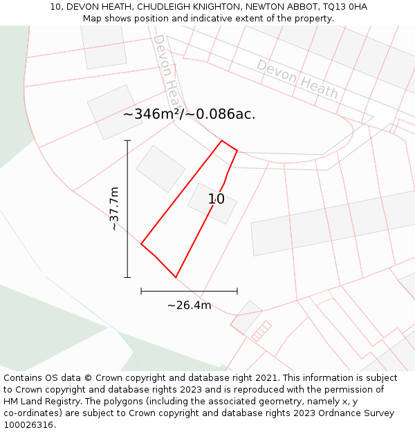 10, DEVON HEATH, CHUDLEIGH KNIGHTON, NEWTON ABBOT, TQ13 0HA: Plot and title map