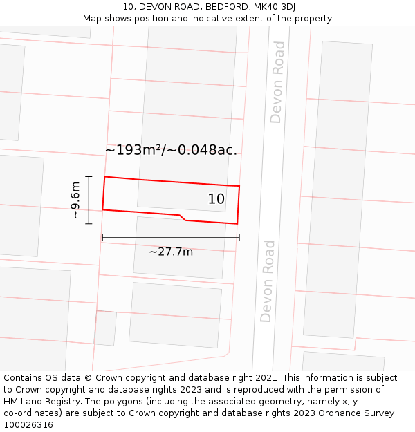 10, DEVON ROAD, BEDFORD, MK40 3DJ: Plot and title map