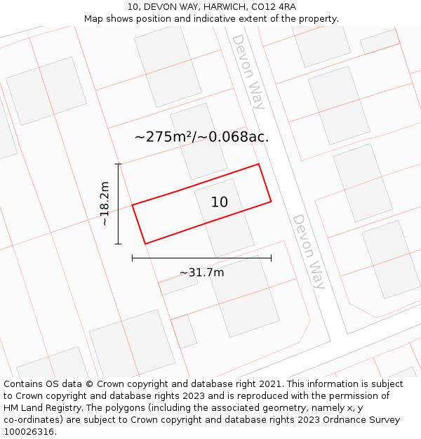 10, DEVON WAY, HARWICH, CO12 4RA: Plot and title map